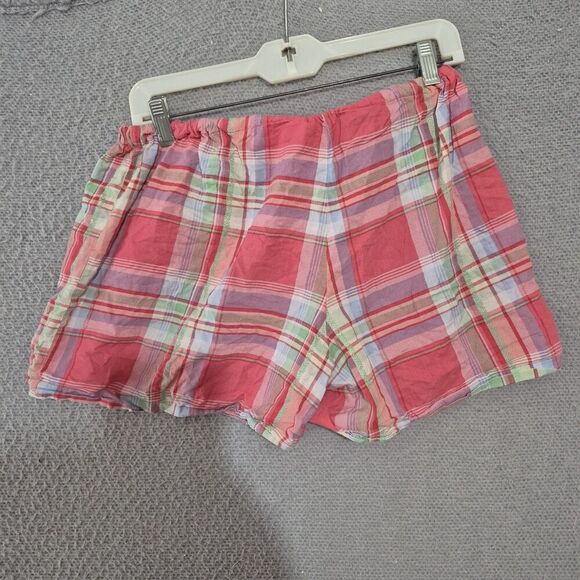 Lauren Ralph Lauren Women's Pink Plaid Button Up Shorts Cotton Pj Set Large - Picture 6 of 8